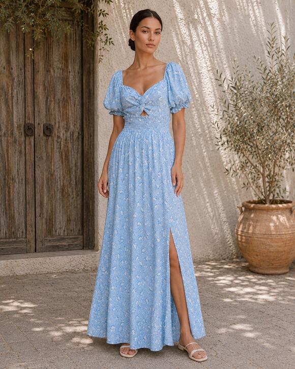 Dresses & Skirts - Altar'd State Blue Floral Maxi Dress Peekaboo Cutout Smocked Medium NWOT